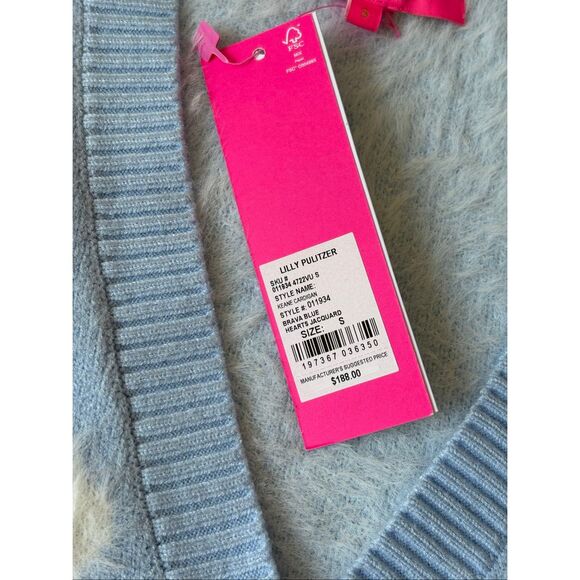 NEW Lilly Pulitzer Heart Jacquard Sweater Cardigan  size S Blue Button Front - Picture 5 of 9